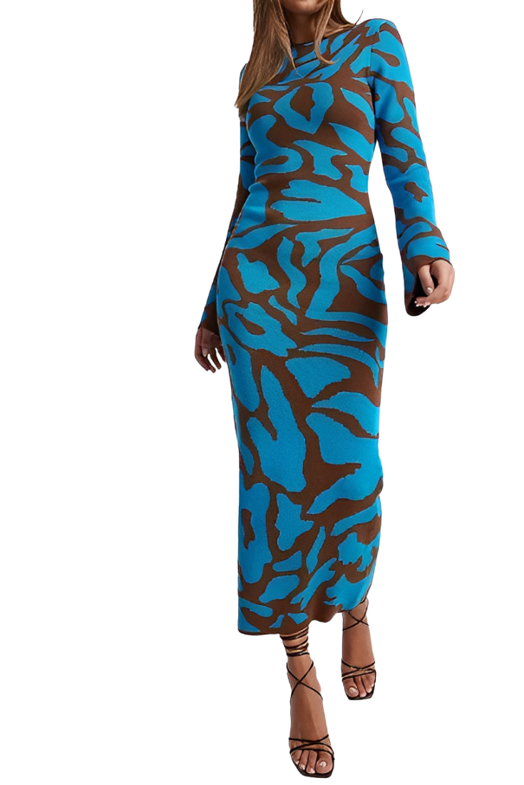 Figure-hugging A-line dress with print