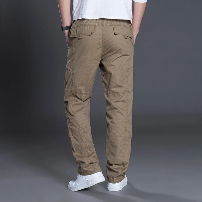 Cargo trousers for men - Light summer trousers with pockets, elasticated waistband