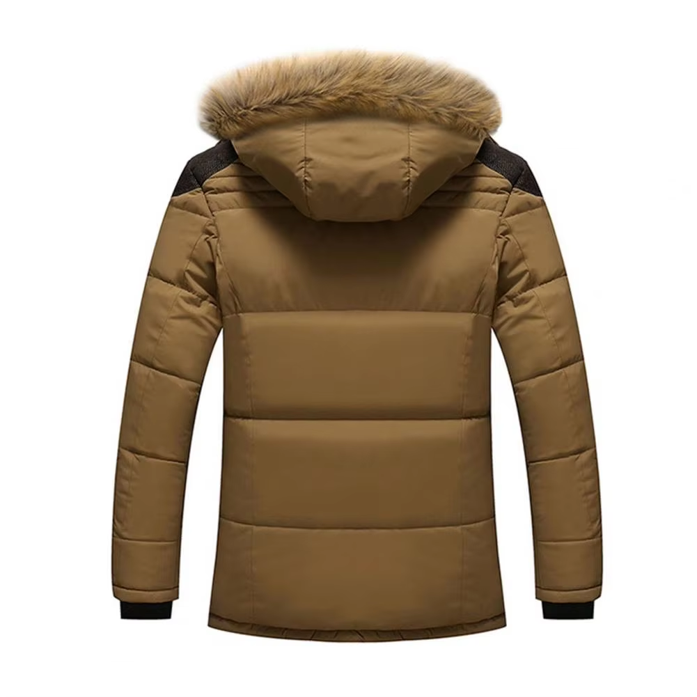 Men's puffer jacket with fur hood and warm lining