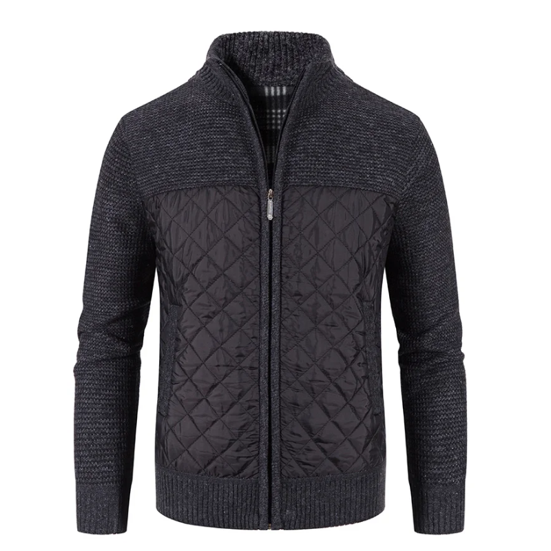 Men's quilted transition jacket - Knitted sleeves, Warm, With zip