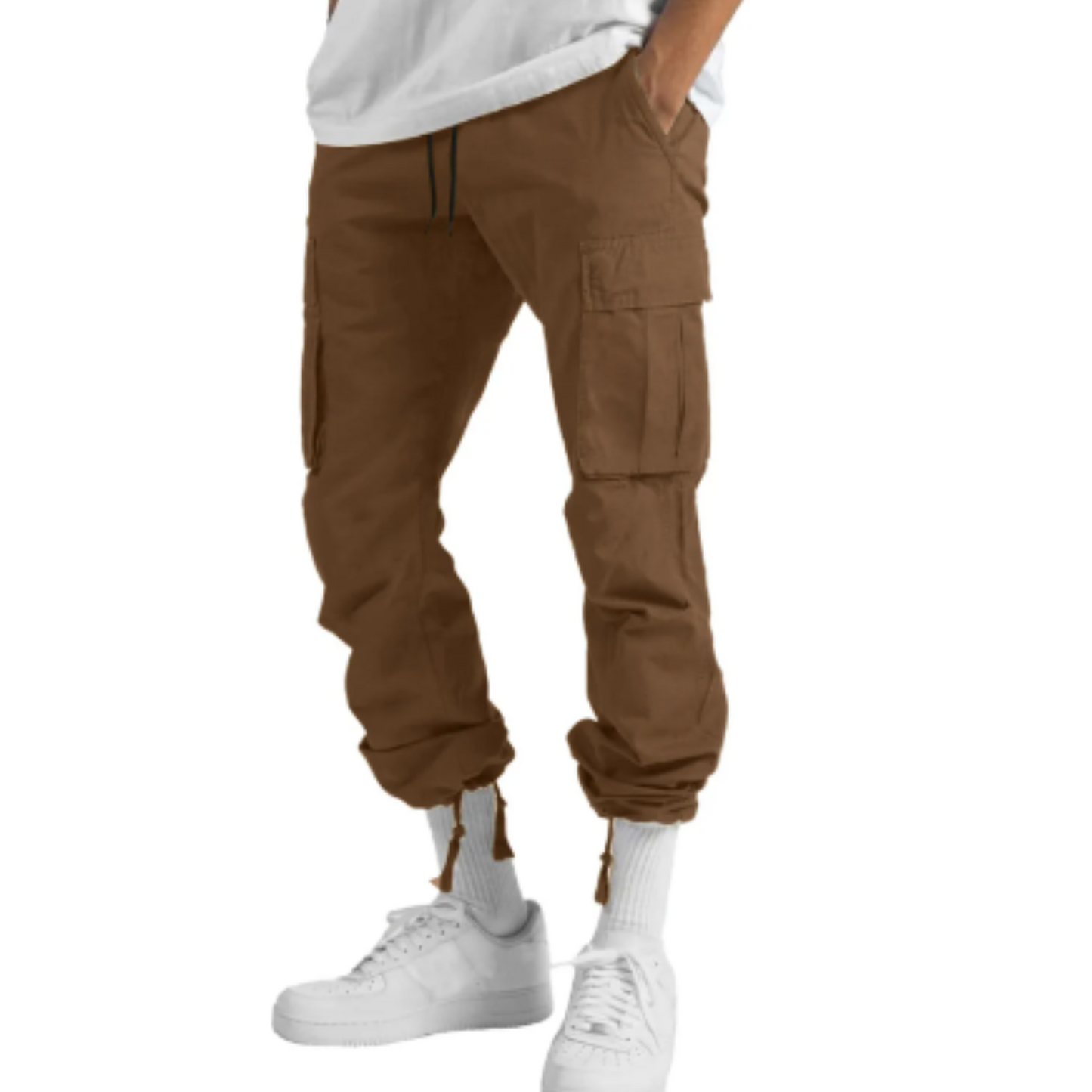 Cargo trousers men - Casual wide fit with side pockets, adjustable waistband