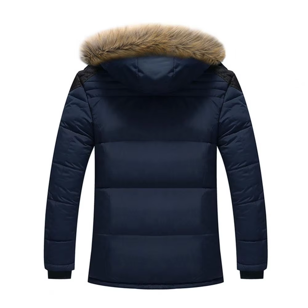 Men's puffer jacket with fur hood and warm lining