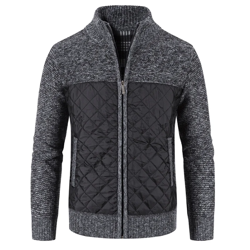 Men's quilted transition jacket - Knitted sleeves, Warm, With zip