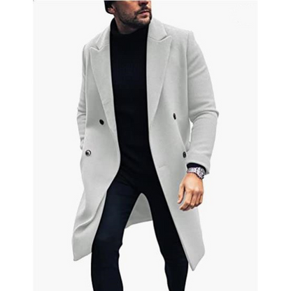 Timeless men's coat - Double-breasted wool coat with classic lapels