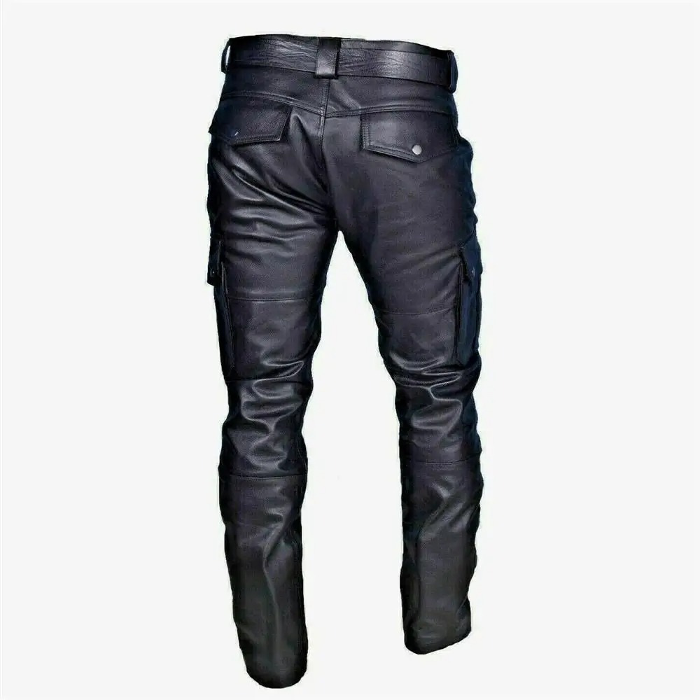 Cargo trousers for men - Fashionable leather trousers with pockets, robust workmanship