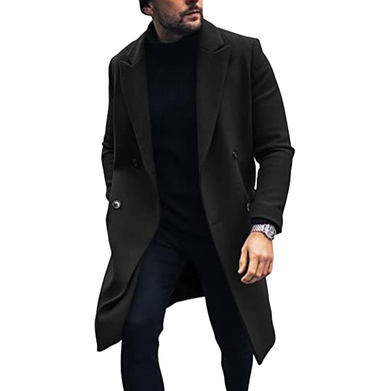 Timeless men's coat - Double-breasted wool coat with classic lapels