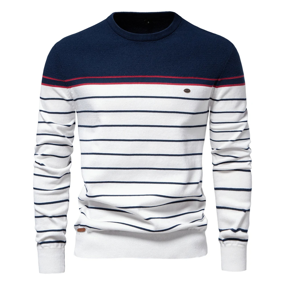 Striped round neck men's trui in nautical style