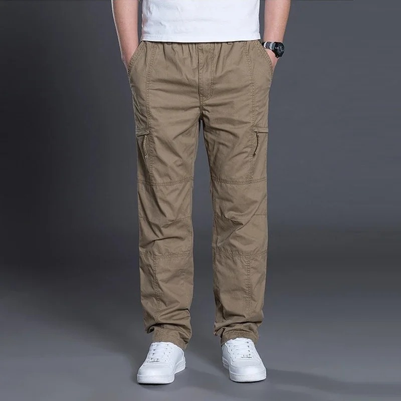 Cargo trousers for men - Light summer trousers with pockets, elasticated waistband