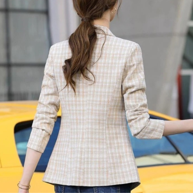 Checked Ladies Blazer With Ankle Button Closure - Timeless Style