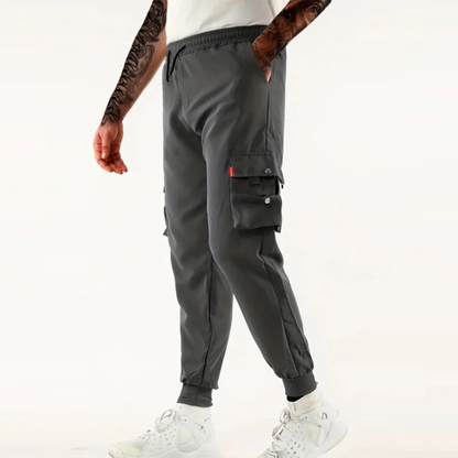 Loose drawstring multi-pocket cargo trousers for men