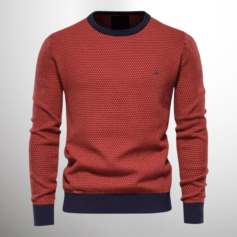 Men's knitted jumper with round neckline and geometric pattern - Modern casual fashion