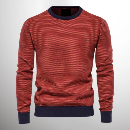 Men's knitted jumper with round neckline and geometric pattern - Modern casual fashion