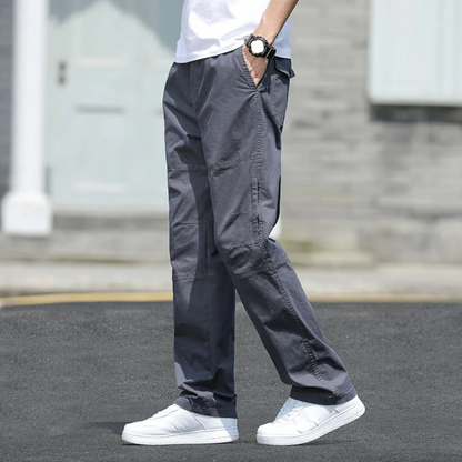 Grey oversized straight cut cargo trousers for men