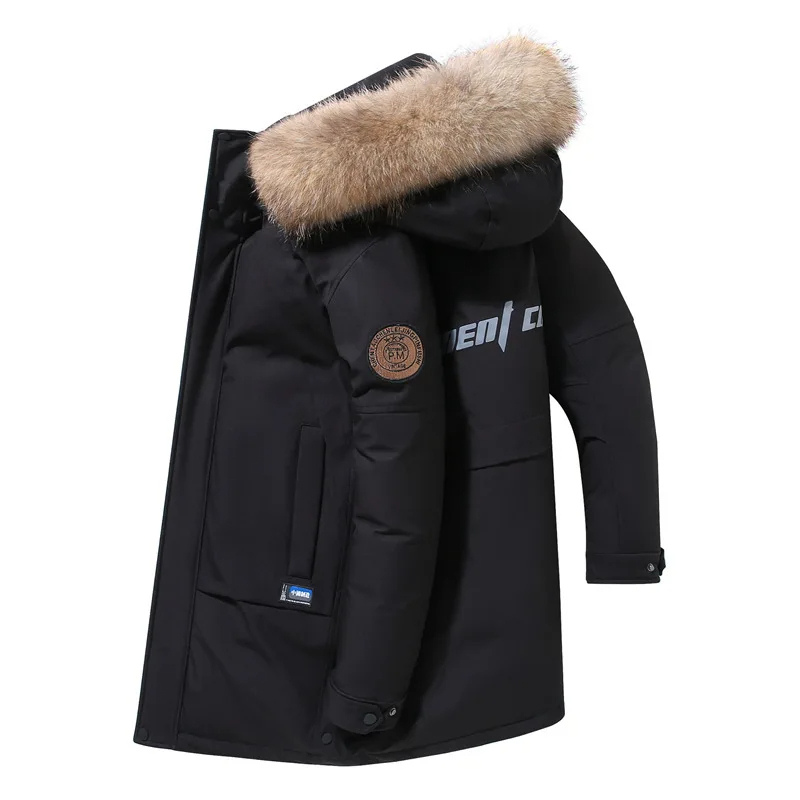 Men's parka winter jacket with detachable fur collar and hood