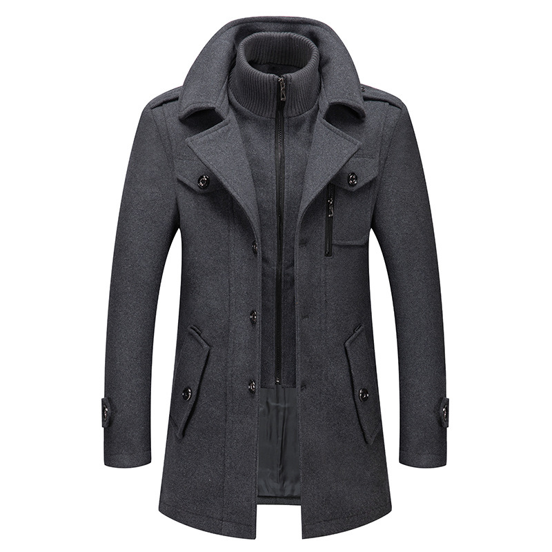 Warm men's coat - Functional wool coat with zip and pockets