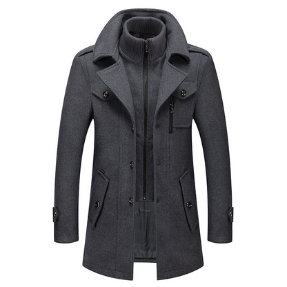 Warm men's coat - Functional wool coat with zip and pockets