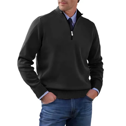 Men's Sweater with quarter zip, ribbed collar knitted jumper