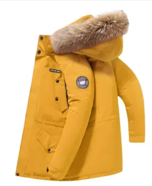 Men's parka winter jacket with fur hood and button fastening