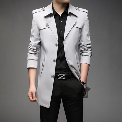 Stylish men's coat - Lightweight trench coat with epaulettes