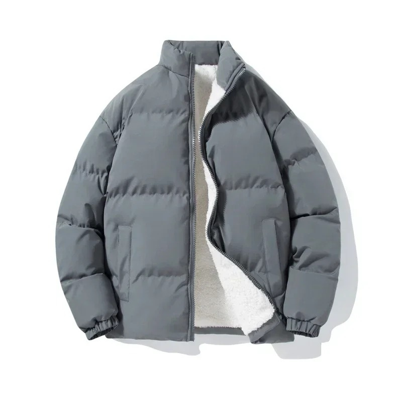 Men's puffer jacket with sherpa lining and stand-up collar