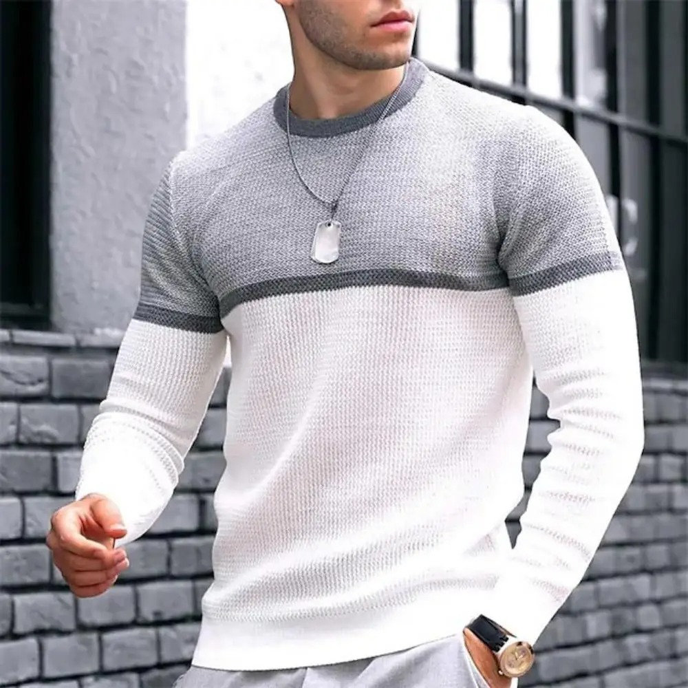 Men's  sweater with colour gradient, slim-fit round neck jumper