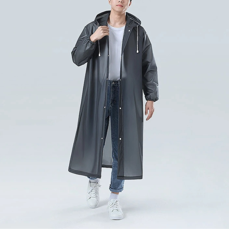 Men's mackintosh long waterproof light transparent with hood