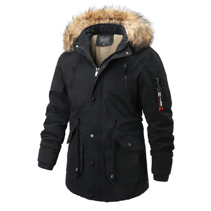 Men's Parka Winter Jacket With Detachable Faux Fur Collar And Warm Lining