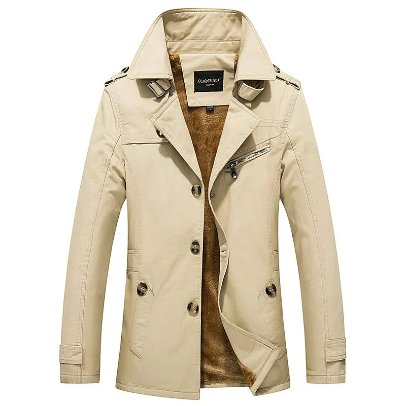 Winter men's coat - Lined trench coat with double-breasted design