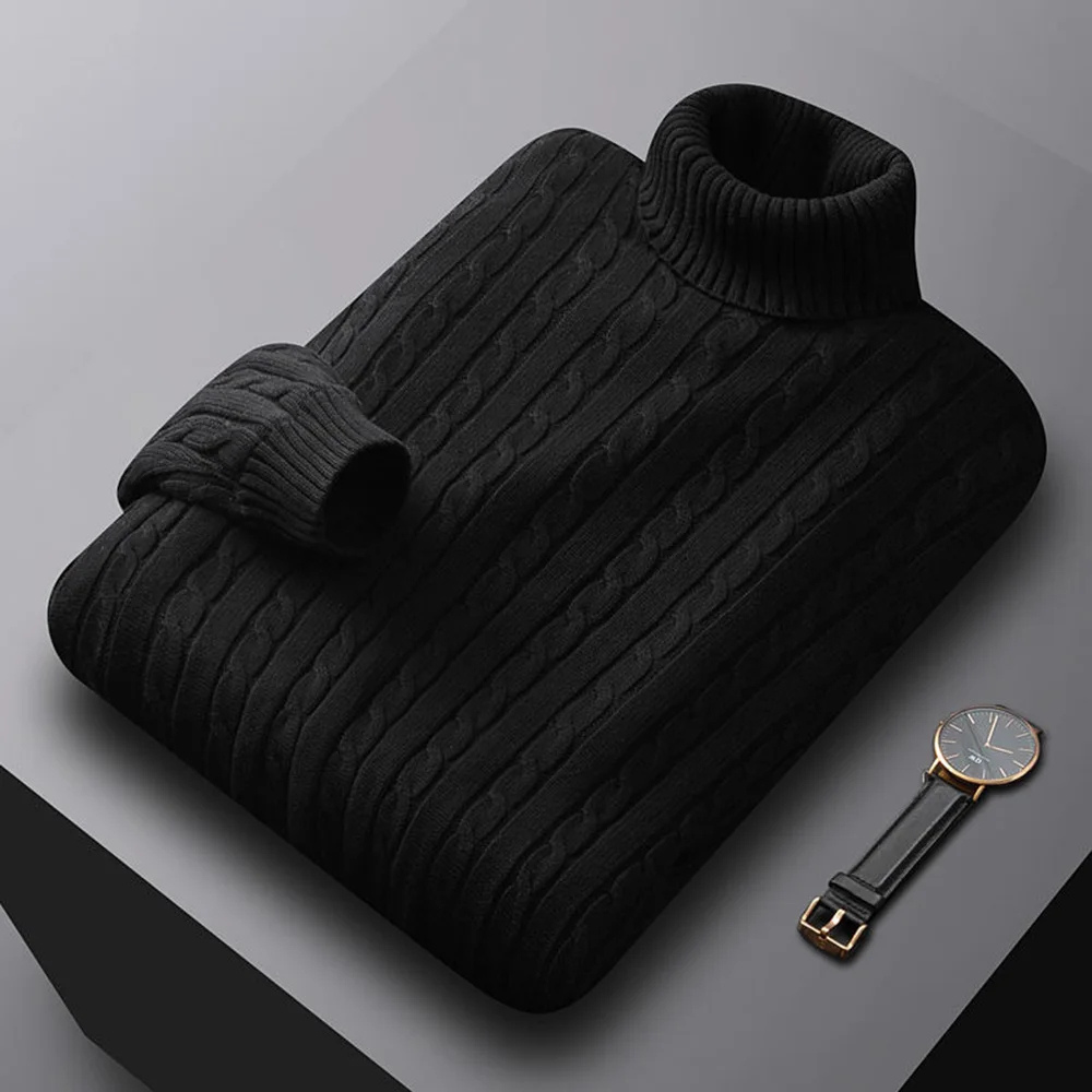 Turtleneck jumper men - Warm turtleneck jumper with cable knit pattern