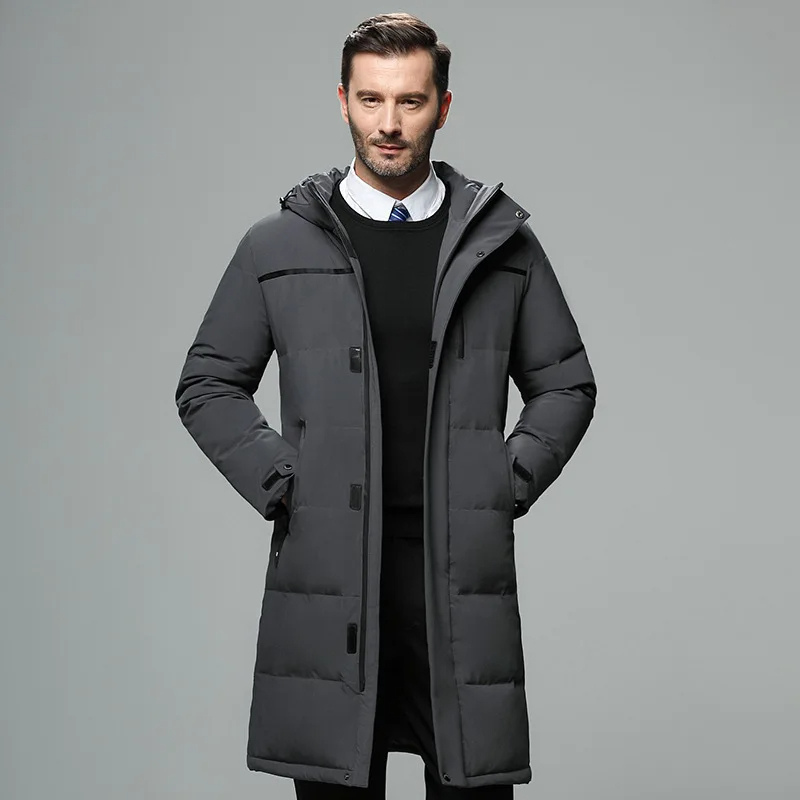 Men's parka winter jacket long cut with hood and zip