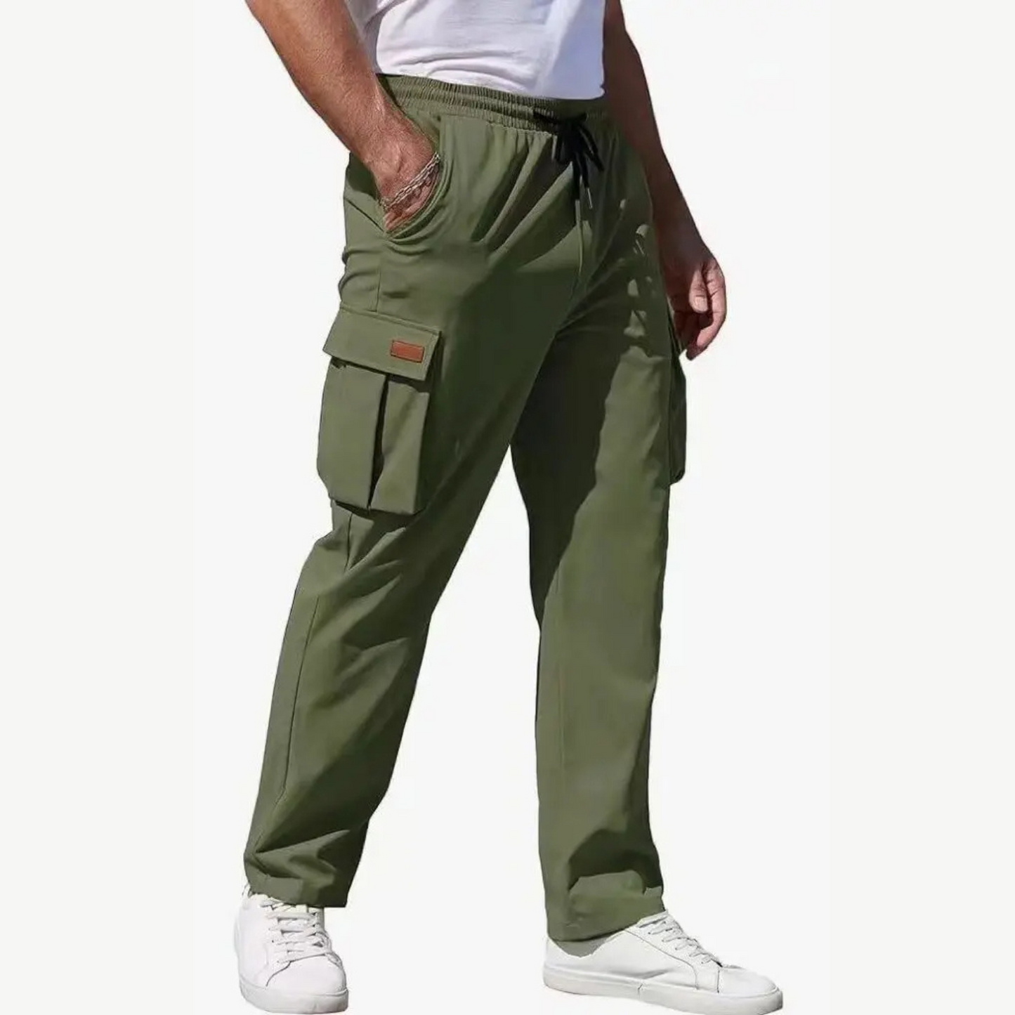 Oversized straight solid grey cargo trousers for men