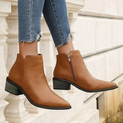 Stylish Ankle Boots with Zipper and Block Heel - Women's Ankle Boots