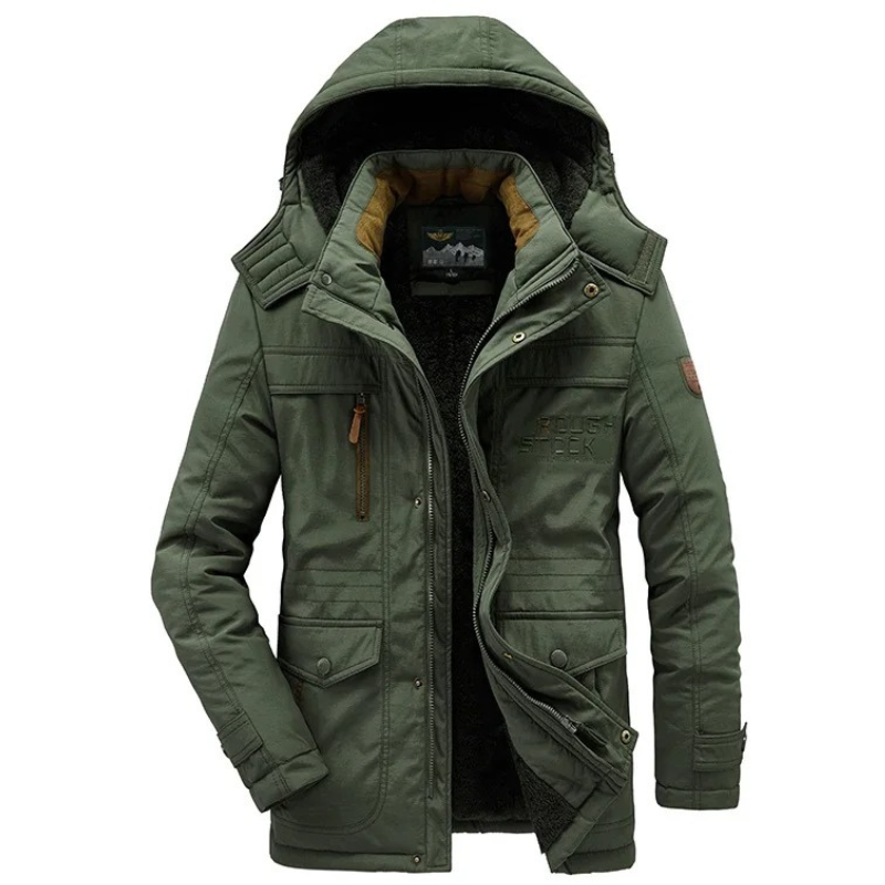 Insulated parka jacket for men with multiple pockets and hood