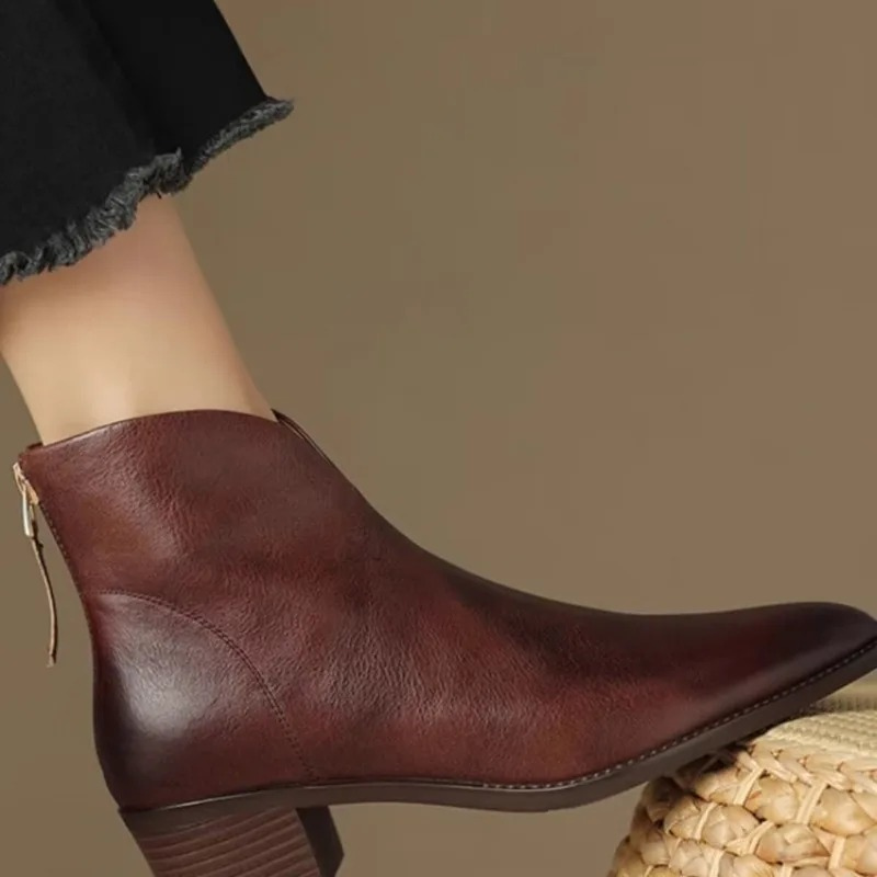 Modern Pointed Ankle Boots with Side Zip - Women's Ankle Boots