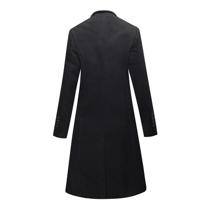 Slim men's coat - Long woollen coat with classic lapels