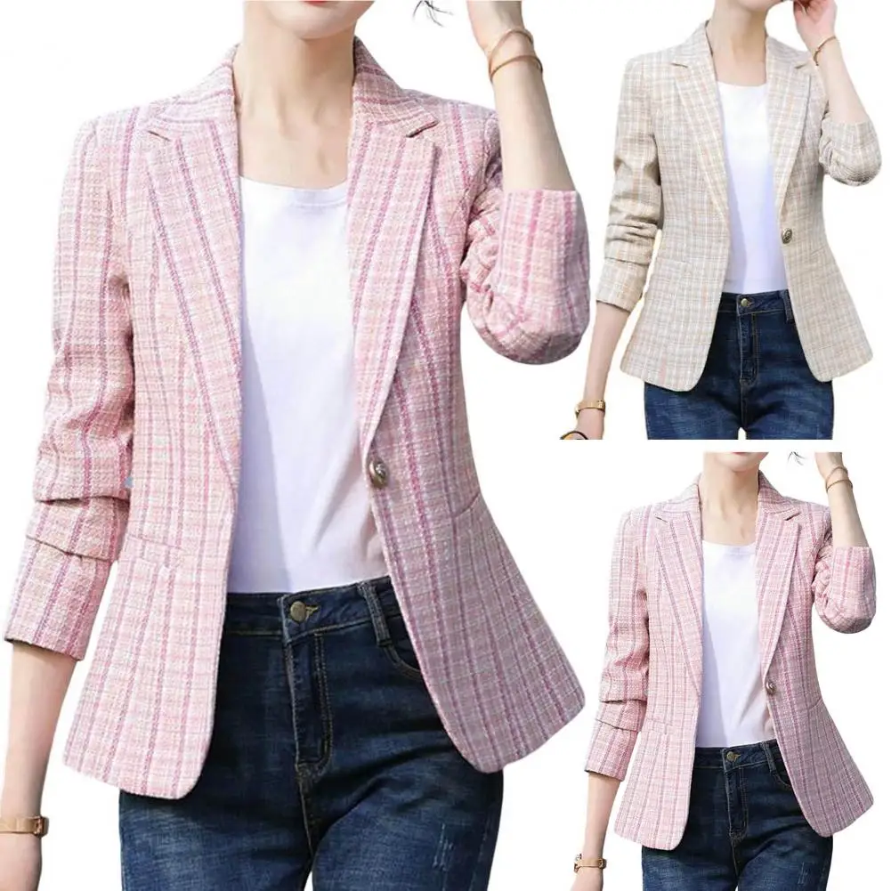 Ladies' Checked Blazer With Ankle Button Closure - Stylish and Classic