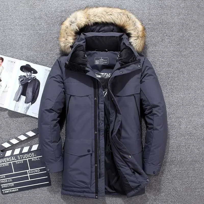 Men's parka winter jacket with fur hood and thick padding