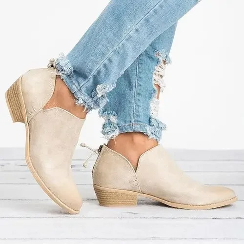 Entry Ankle Boots with Low Heel and Round Nose - Women's Ankle Boots