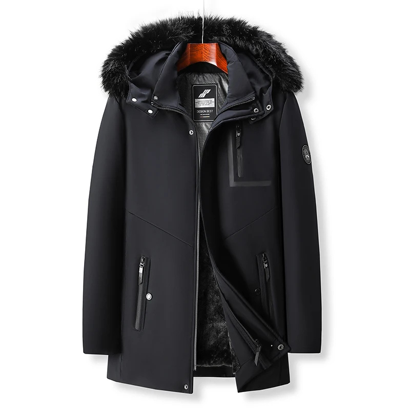 Men's parka winter jacket with fur hood and waterproof zips