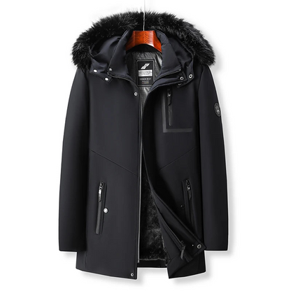 Men's parka winter jacket with fur hood and waterproof zips