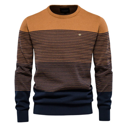 Multicoloured round neck men's sweater with modern stripe pattern