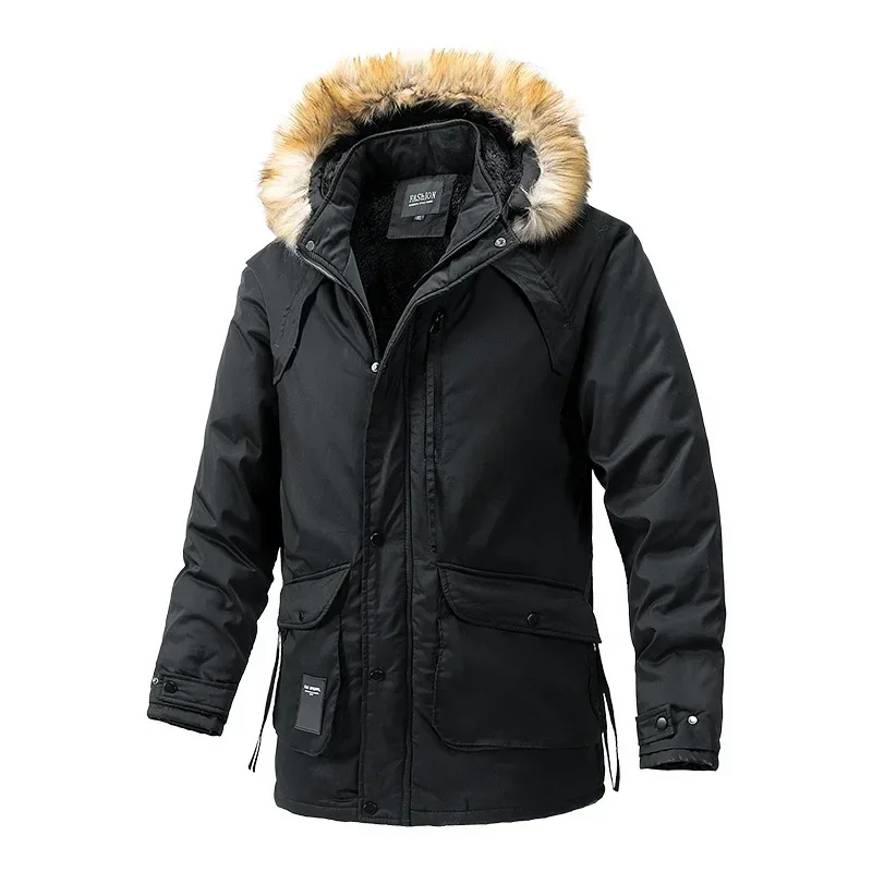 Men's parka winter jacket with fur hood and zip pockets