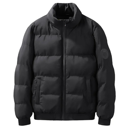 Men's puffer jacket with patch logo and front zip