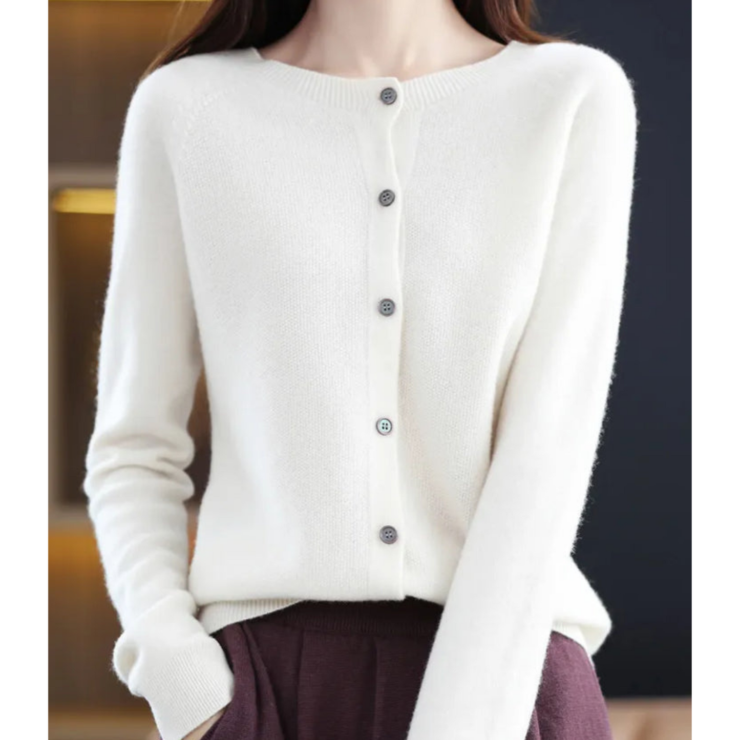 Pure Wool Ladies O-neck Cardigan Cashmere Sweater