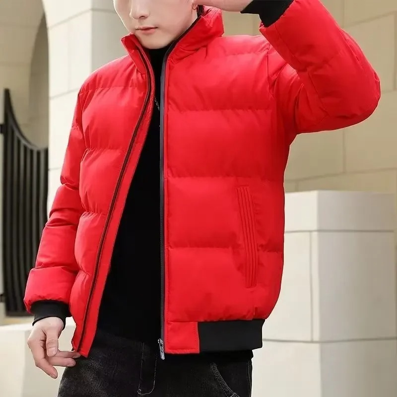 Men's puffer jacket with high collar and zip pockets