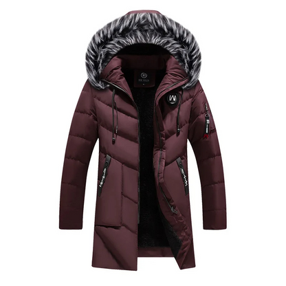 Men's parka winter jacket with fur hood and side zips