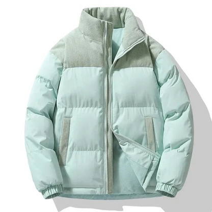 Men's puffer jacket with stand-up collar and diagonal pockets