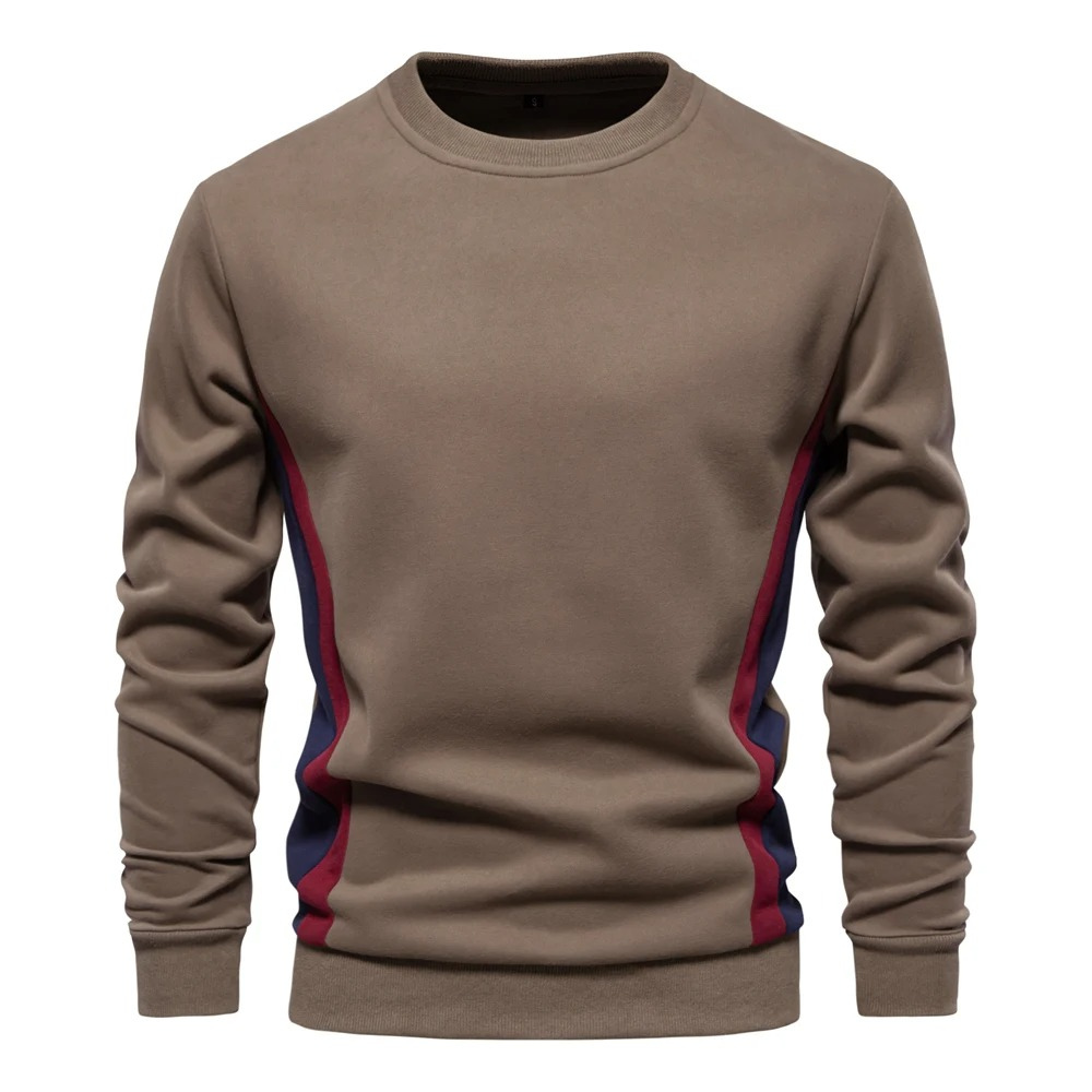 Men's sweater with round neck, casual jumper with side stripes