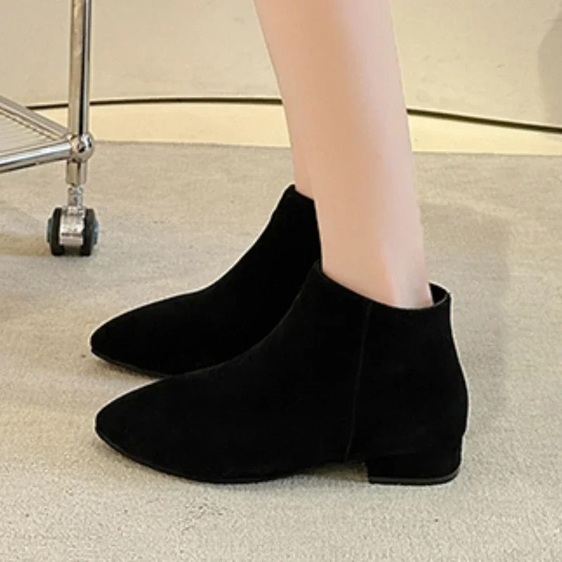 Women's Ankle Boots with Flat Heel and Minimalist Design - Women's Ankle Boots