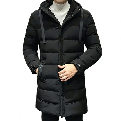 Puffer jacket men long with adjustable hood and side pockets